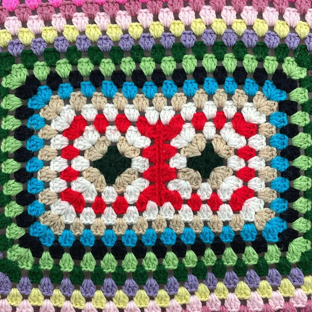Vintage granny square crochet colorful lap blanket